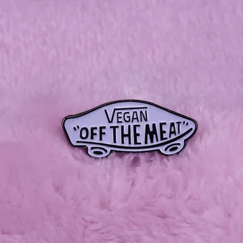 Veganų ne Mėsa Balta Emale Pin Vans Off the Wall Čiuožėjas Punk Vegetaras