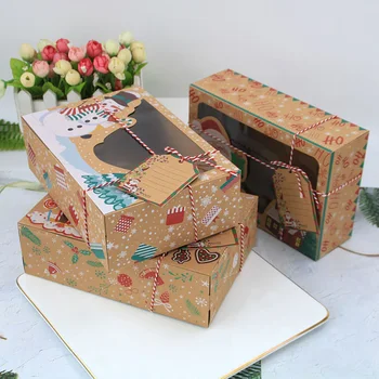 12PCS Sumaišyti Kalėdų Slapukas Dėžės Santa Sniego PVC Langą Kraftpopieris Sausainių Pakuotės Talpykla Byla