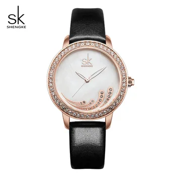 Shengke Kūrybos Moterų Laikrodžiai Kristalų Dial Ponios Odinis Riešo Žiūrėti Reloj Mujer 2019 Naujas SK Dovana Laikrodžiai Moterims #K0085