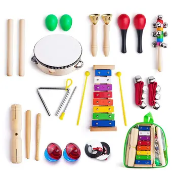 Muzikos Instrumentai-Vaikiška su nešimo Krepšys,12 in 1 Muzikos Mušamiesiems Žaislų Rinkinys Vaikams su Kselofonu,Ritmo Grupė,Tamburinas,M