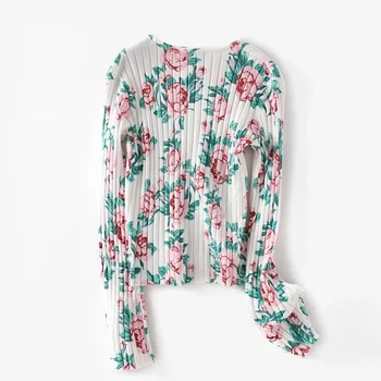 Megztiniai, Marškinėliai Naujasis Prancūzijos Rožių Spausdinti Sudegintasis Rankovėmis Sexy Trumpi Marškinėliai