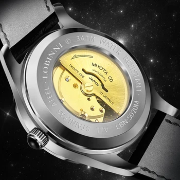 Šveicarija Prabangos Prekės LOBINNI Žiūrėti Vyrai Japonijoje MIYOTA Auto Mechaninė vyriški Laikrodžiai Sapphire atsparus Vandeniui relogio Laikrodis L5020-4