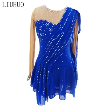 LIUHUO Ledo Čiuožimo Suknelė Moterų, Mergaičių Spandex Mėlyna Dailiojo Čiuožimo Volas Gimnastikos Čiuožimo Baleto Suknelė