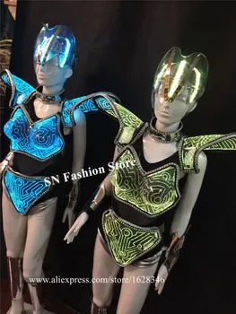 AS91 spalvotu led RGB šviesos ir kostiumų modelio šviesos suknelė seksualus moterų žėrintis bodysuit baro, šokių nešioja komplektus šarvai aprengti dj