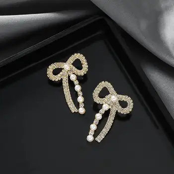 Šviečia kalnų krištolas Pearl Asfaltuotas Bowknot Auskarai Moterims korėjos Stiliaus Temperamentas pendientes bijoux