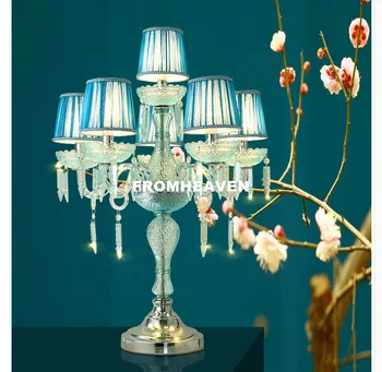 Crystal Stalo Lempa Šiuolaikinės Mėlynos Spalvos Meno Aukštos Klasės Kristalai k9 Stalo Lempa Namų Miegamąjį Kambarį Apdaila, Naktiniai staleliai, Lempa