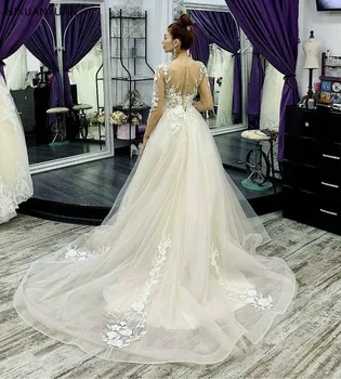 Long Sleeve Lace Vestuvių Suknelės 2021 Appliques Linijos Nuotakos Suknelė Princesė Vestuvių Suknelė Chalatas De Mariee Plius Dydis