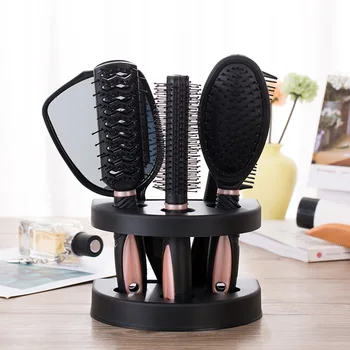 5vnt/set Professional Plaukų Šepečiai Anti-Static Šukos Nustatyti Moterų Plaukų Priežiūra Masažas Hairbrush Su Veidrodžiu Šlapias/Sausas Garbanotas Stilius Įrankis