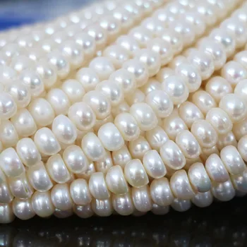 Mados natūralių gėlo vandens dirbtiniu būdu išauginti 7-8mm baltas abacus perlas laisvas nearround laisvi, karoliukai, aukštos kokybės 