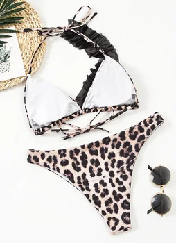 2021 Naujas Seksualus Bikini Ju Siūlų Skraidantis Leopardas Spausdinti Bikini maudymosi kostiumėlis Moterims Sexy Nėrinių Leopardas Spausdinti maudymosi kostiumėlį Rinkinys