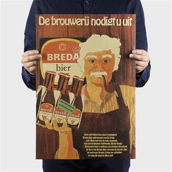 Paveikslėlio senas senelis alaus, kuris rūko pypkę. Nostalgišką Retro kraftpopieris plakatas. Baras kavinė namų dekoro stiprūs lipdukai