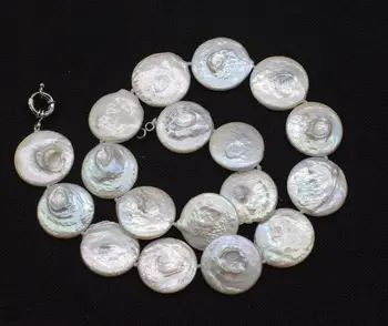 Gėlavandenių perlų balta moneta 20-22mm karoliai didmeninė pobūdžio 17