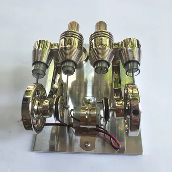 Metalo Dviejų Cilindrų Led Stirlingo Variklio Generatorius Išorės Degimo Variklio Modelis (Random Spalvos Lemputė)