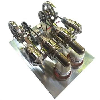 Metalo Dviejų Cilindrų Led Stirlingo Variklio Generatorius Išorės Degimo Variklio Modelis (Random Spalvos Lemputė)