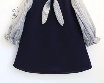 WLG merginos žiemos suknelės vaikams kratinys lankas tamsiai mėlynos spalvos ilgomis rankovėmis storo aksomo suknelė baby girl drabužius