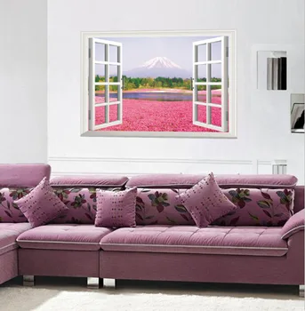 False langą kraštovaizdžio kūrybos siena lipdukas sodo sofa kambarį, miegamąjį, TV foną siena lipdukas gėlių jūra