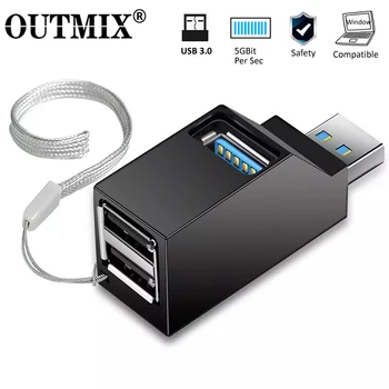 OUTMIX Mini 3 jungtys USB 3.0 Splitter Hub Didelės Spartos Duomenų Perdavimo Splitter Lauke Adapteriu KOMPIUTERIO, Nešiojamojo kompiuterio 
