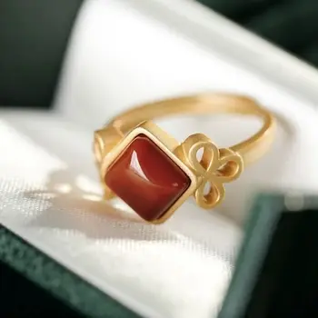 Nauja sidabro inkrustacijos su gamtos pietų raudona lankas mazgas reguliuojamas žiedo Kinijos unikalus smėlio aukso amatų žavesio moterų papuošalai