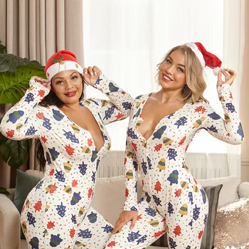 Rompers moterų jumpsuit moterų rompers Kalėdų seksualus stora montavimo megzti spausdinti homewear plius dydis moterų bodysuit