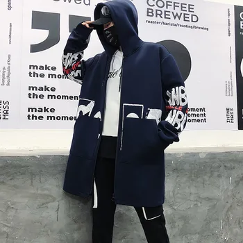 Ilga Striukė Vyrams Spausdinimo Mados 2019 M. Pavasarį Harajuku Švarkelis Paltas Vyrų Atsitiktinis Outwear Hip-Hop Streetwear Paltai WG361