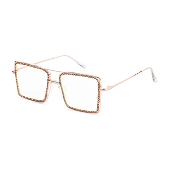 Kvadratinė lęšių akinius Moterims Derliaus Paprasto akinius, kalnų krištolas apdaila negabaritinių akiniai Akiniai oculos de sol