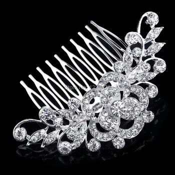 TREAZY Lapų Gėlių Vestuvių Tiara Diamante Sidabro Padengtą Kristalų Plaukų Šukos plaukų segtukai Nuotakos Plaukų Papuošalai Moterims, Plaukų Aksesuarai