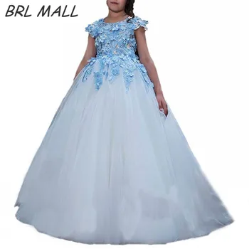 Mielas 2018 Baltųjų Gėlių Mergaitės Suknelė su 3D Gėlių Kamuolys Tiulio suknelė trumpomis Rankovėmis Mergaitėms Inscenizacija Suknelė vestido de daminha