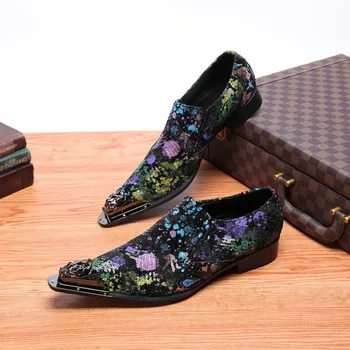Natūralios odos vintage rankų darbo individualų suknelė vyrų batai spausdinti metalo pažymėjo tne oficialų Batai