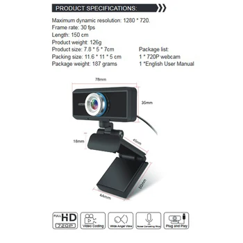 HD 720P Webcam 1.3 M Pixel Web Cam 360 Laipsnių Besisukantis PC Interneto USB Kameros, Kamera Vaizdo Konferenciją su Mikrofonu Nešiojamas Kompiuteris