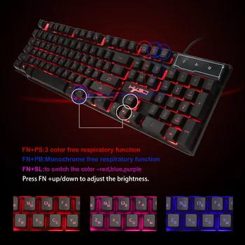 R8 rusų/anglų USB Laidinio Žaidimų Klaviatūra Plūduriuojantis LED 3 spalvos Apšvietimu ir Klaviatūros su Panašia Mechaninė Jaustis
