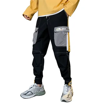 Vyrai Hip-Hop Juoda Kratinys Multi-pocket Sweatpants Poilsiu Kelnės Atsitiktinis Raišteliu Sportwear Haremo Kelnės Vyrų Streetwear