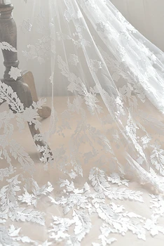 Dramblio kaulo Balta Derliaus Siuvinėtų Nėrinių Audinio su Gėlių 3D High-end Prabangių Vestuvių Suknelė Nėrinių Audinio 120cm Plotis VK1589