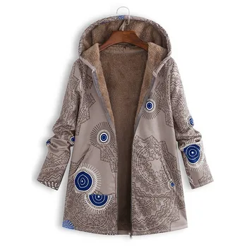 Moteriški Žieminiai Šiltas Outwear Spausdinti Gobtuvu Kišenės Derliaus Negabaritinių Paltai moterų kailis 2020 m. žiemos kailio moteriški žieminiai drabužiai, 2020 m.