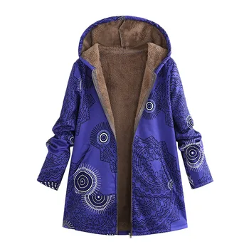 Moteriški Žieminiai Šiltas Outwear Spausdinti Gobtuvu Kišenės Derliaus Negabaritinių Paltai moterų kailis 2020 m. žiemos kailio moteriški žieminiai drabužiai, 2020 m.