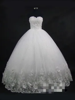 Klasikinis Brangioji Kamuolys Suknelė Vestuvių Suknelės Korsetas Atgal Puošnios Nėrinių Appliques 3D Gėlės Moterims Oficialią Šalies Vakarinė Suknelė