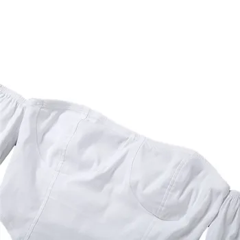 Moterų Velniop Kaklo White T-shirt Seksualus Off Peties Tinka Viršų Temperamentas Princesė Sluoksniuotos Rankovėmis T-shirt Soild Balta