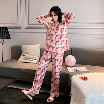 2VNT Pižama Rinkiniai Moterims ilgomis Rankovėmis Namų Drabužiai Ponios Sexy Satin Viršūnes+Kelnės Pižamą Sleepwear Rudenį