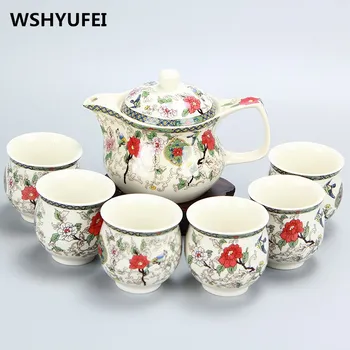 Kung Fu Arbatos Rinkinys, Keramikos arbatinukas kostiumas,Mėlynos ir baltos spalvos porceliano serija,Stabdžių nusiplikymas Dvigubo sluoksnio taurės, Japoniško stiliaus arbatos rinkinys dovanų