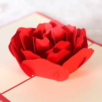 Ochine 3D Atostogų Sveikinimo Atvirukai Raudona Gėlė, Padėkos Kūrybos Kalėdų Dovanos
