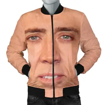 Vyriški Bombonešis Striukė Milžinišką Susprogdintas Veido Nicolas Cage 3D Atspausdintas Storio žiemos kišenėje outwear Unisex Atsitiktinis Šiltas Zip Striukė
