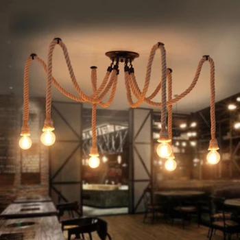 Naujas 6/10 Žibintai pramonės stiliaus voras lempos office drabužių parduotuvės, restoranas vintage geležies kanapių virvė šviestuvai