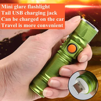 Super Šviesus Mini Žibintuvėlis T6 LED Žibintuvėlis USB Portable Zoomable atsparus Vandeniui Žibintuvėlis, Kempingas, žvejyba, Dviračių Šviesos darbo žibintas