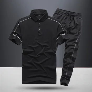 Plus Size 7XL Vasarą Naujas Vyrų Sportinės aprangos trumpomis Rankovėmis T Shirts Elastinga Juosmens Sweatpants Dviejų dalių Komplektas Bėgiojimas Homme-sportinis Kostiumas