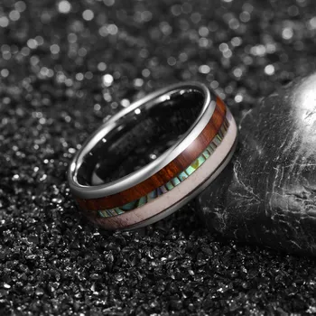 Elnio Ragų Abalone Opalas Akmuo Vyrų Volframo Plieno Žiedas Dome Medžio, Odos, Plieno, Anglies Sužadėtuvių Žiedai Bague Homme Juvelyriniai Dirbiniai