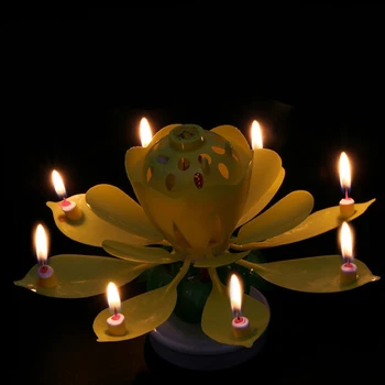 Naujoviškas Šalies Tortas Topper Muzikos Lotoso Gėlė, Sukasi Su Gimtadieniu Žvakė 8 Mažos Žvakės, Dekoratyvinės Muzikos Šalis