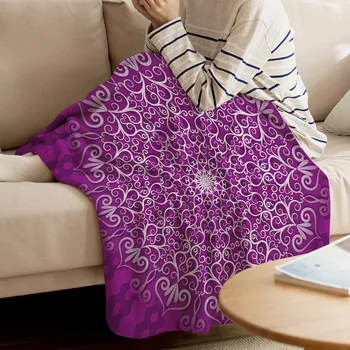 Violetinė Modelis Mandala Retro Mesti Antklodę Nešiojamų Flanelė Antklodė Viešbutis/Sofa/Office/Kelionės Lėktuvu Antklodės Lovos