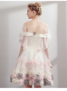 2020 Elegantiškas Kokteilių Suknelės Nuo Peties Trumpą Mini Nėriniai Gėlės Šalies Plus Size Homecoming Suknelės Trumpas Prom Chalatai