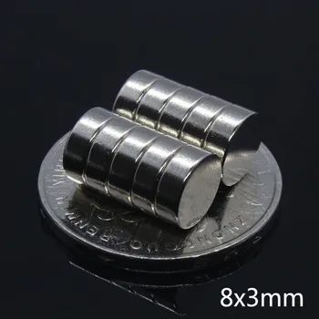 100vnt 8 x 3 mm, Stiprus, Galingas, Retųjų Žemių NdFeB Magnetas 8mm x 3mm Neo nuolatiniai Magnetai Neodimio 8*3 mm Amatų Modelis Disko Lapas