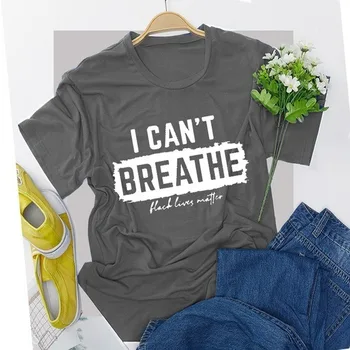 Aš negaliu Kvėpavimas Laišką, Print T Shirt Moterims trumpomis Rankovėmis O Kaklo Laisvus Marškinėlius Vasarą Moterys, Marškinėliai, Topai Camisetas Mujer