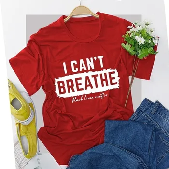 Aš negaliu Kvėpavimas Laišką, Print T Shirt Moterims trumpomis Rankovėmis O Kaklo Laisvus Marškinėlius Vasarą Moterys, Marškinėliai, Topai Camisetas Mujer